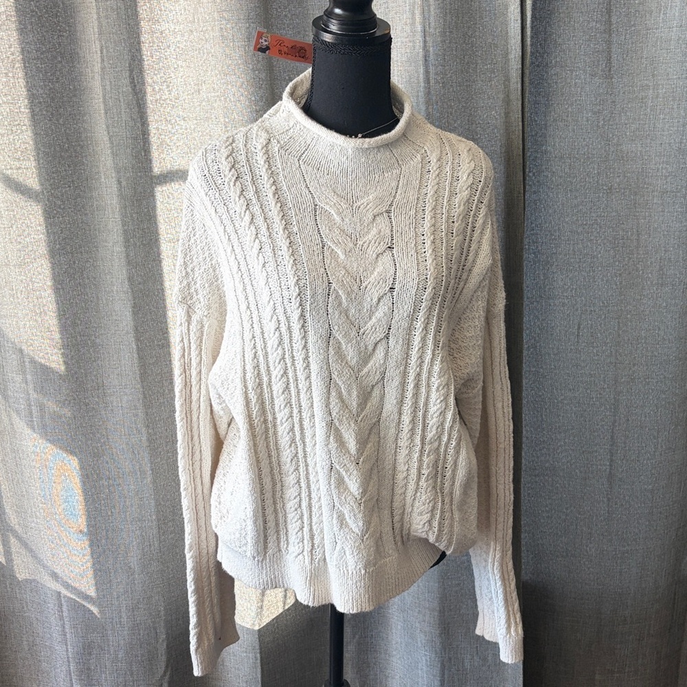 J. Crew Cream Cable Knit Turtleneck Sweater